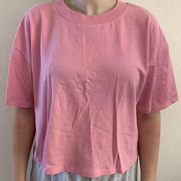 Wild Fable Mighty Fine Crop Top T-Shirt Lot Size L Pink Ivory BE NICE embroidery - Picture 6 of 8